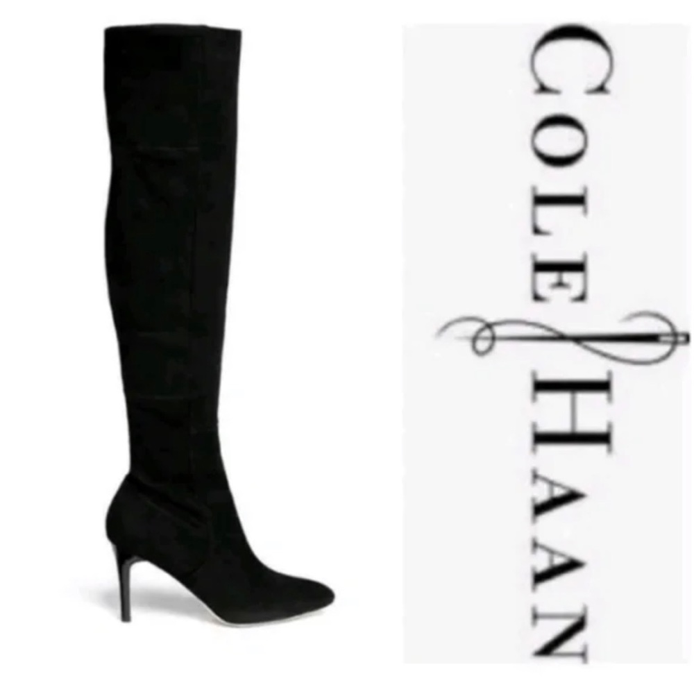 Cole Haan Air Suede Thigh High Black Marina Boots